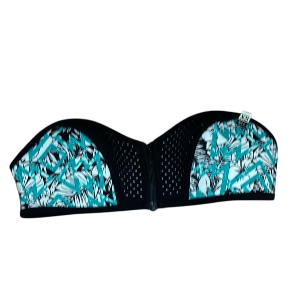 PINK Black and Teal Strapless Bikini Top, XS